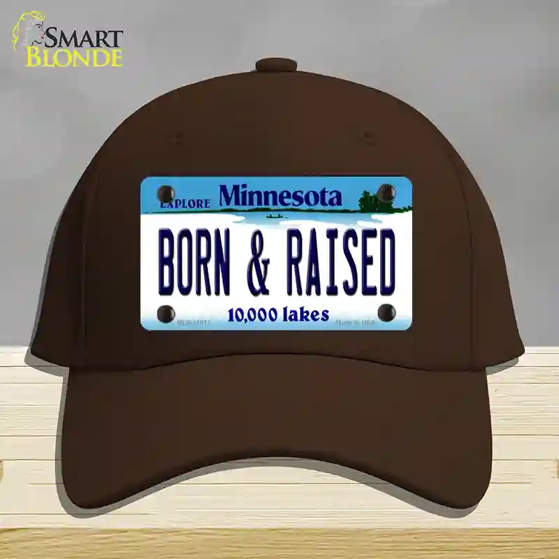 HAT24-MLP-11071 4 x 2.2 in. Born & Raised Minnesota State Novelty License Plate Hat, Dark Brown - Cotton