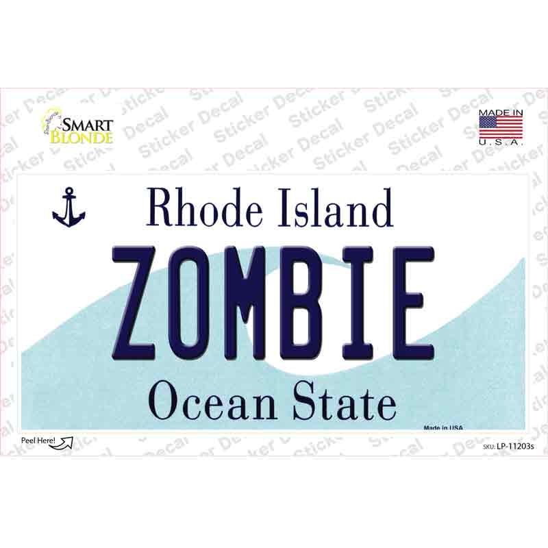 LP-11203s-M 6 x 3 in. Zombie Rhode Island State Novelty Sticker Decal - Medium