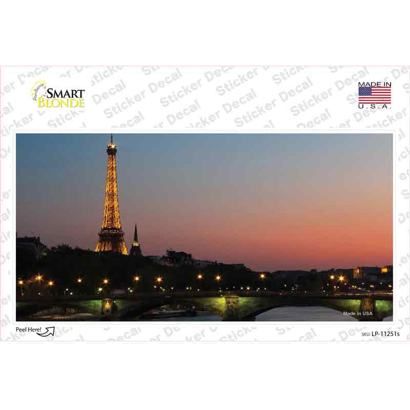 LP-11251s-M 6 x 3 in. Eiffel Tower Night with River & Bridge Novelty Sticker Decal - Medium
