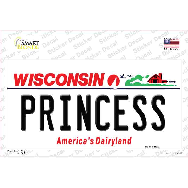 LP-10648s-M 6 x 3 in. Princess Wisconsin Novelty Sticker Decal - Medium