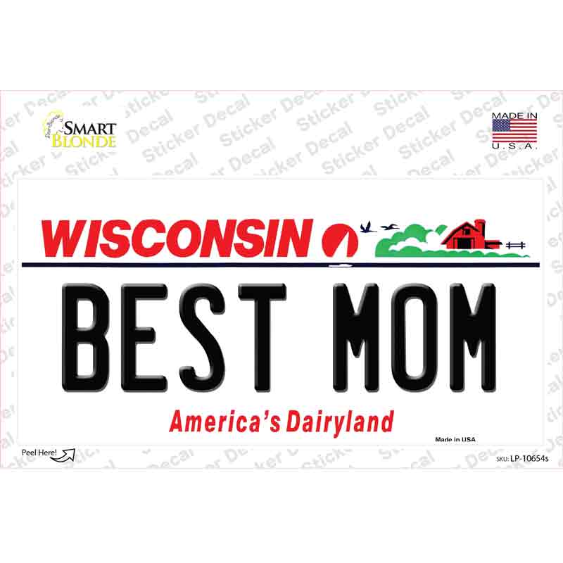 LP-10654s-M 6 x 3 in. Best Mom Wisconsin Novelty Sticker Decal - Medium