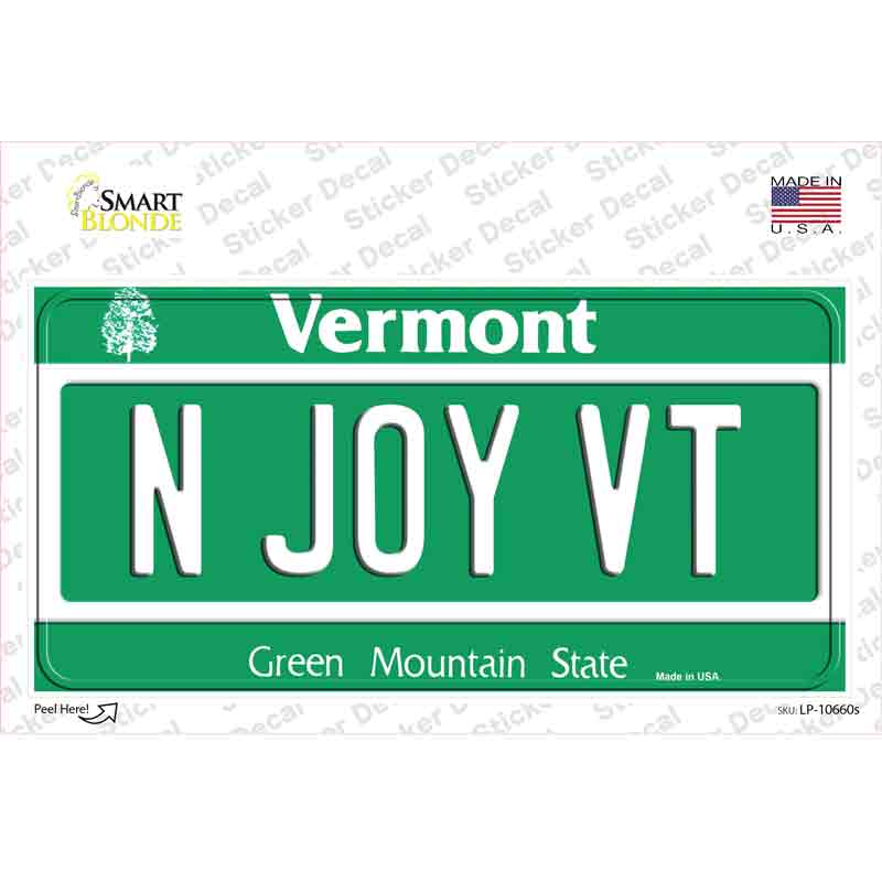 LP-10660s-M 6 x 3 in. N Joy VT Vermont Novelty Sticker Decal - Medium