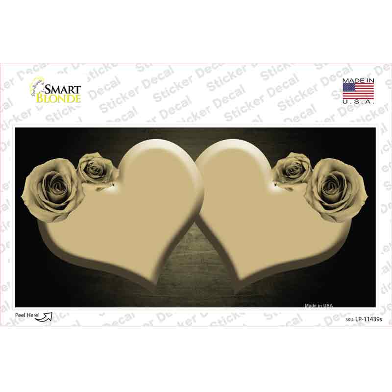 LP-11439s-M 6 x 3 in. Hearts Over Roses in Gold Novelty Sticker Decal - Medium