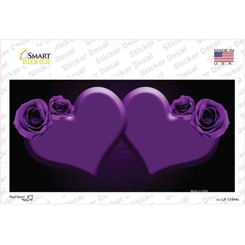 LP-11444s-M 6 x 3 in. Hearts Over Roses in Purple Novelty Sticker Decal - Medium