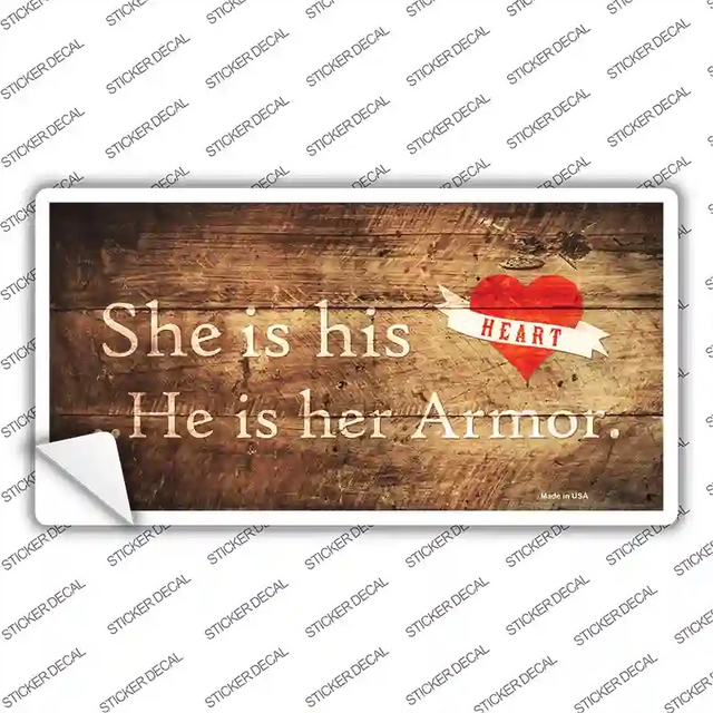 LP-12046s-L 9 x 4.5 in. His Heart Her Armor Novelty Sticker Decal - Large