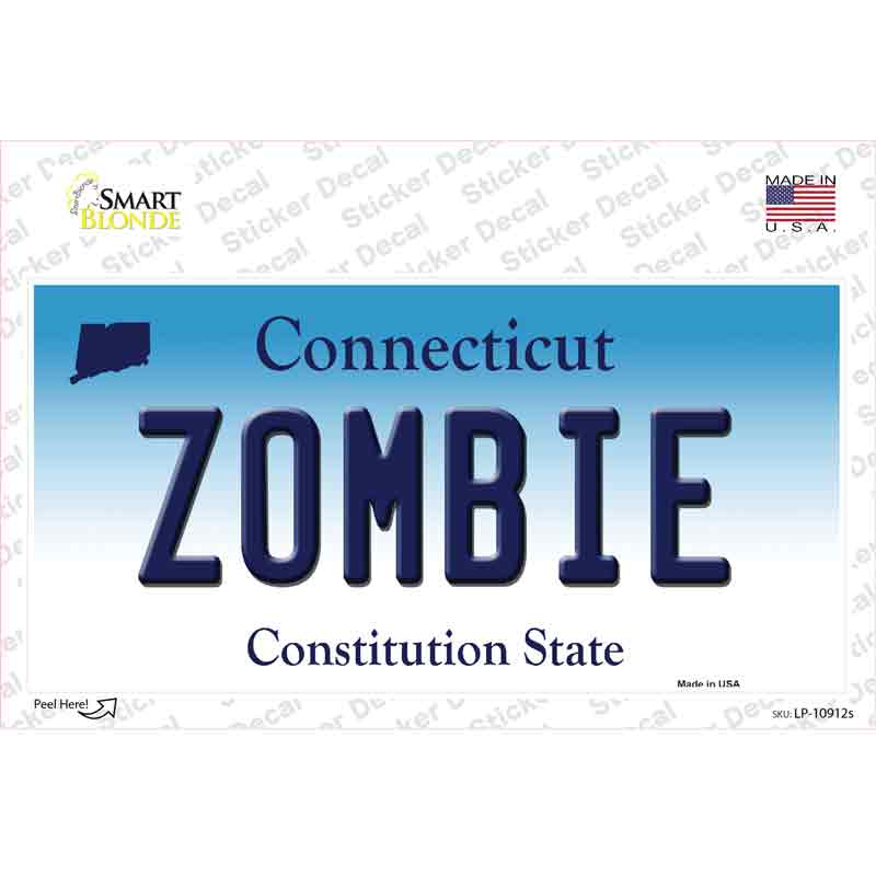 LP-10912s-M 6 x 3 in. Zombie Connecticut Novelty Sticker Decal - Medium