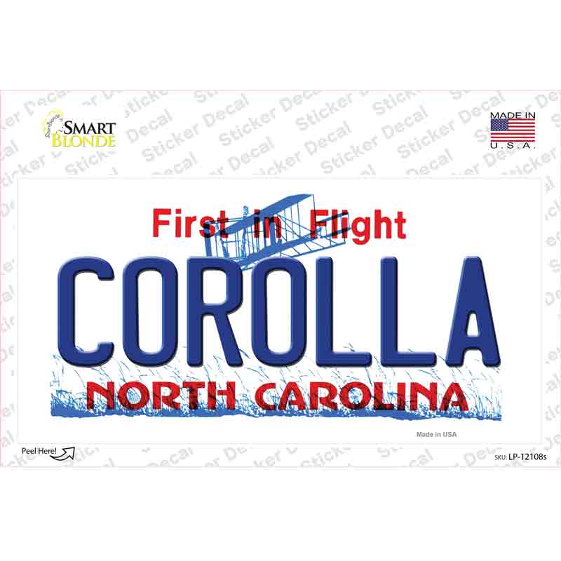 LP-12108s-M 6 x 3 in. Corolla North Carolina State Novelty Sticker Decal - Medium