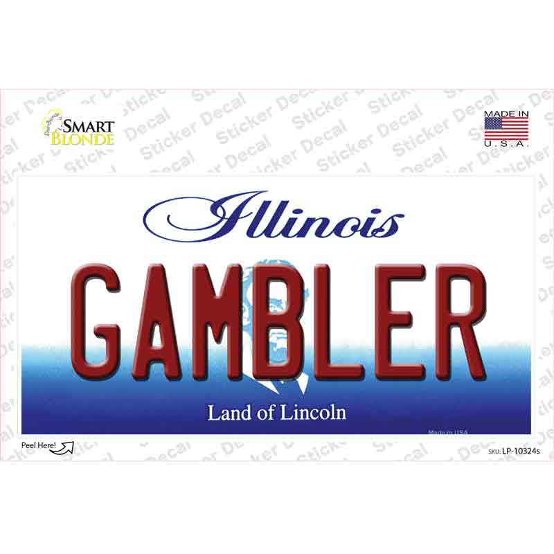 LP-10324s-M 6 x 3 in. Gambler Illinois Novelty Sticker Decal - Medium