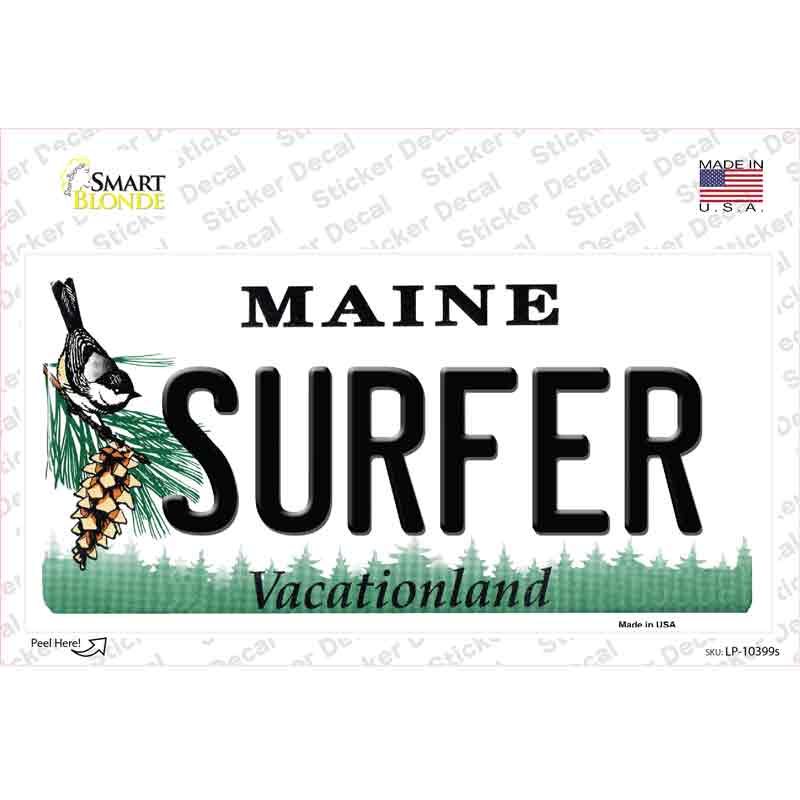 LP-10399s-M 6 x 3 in. Surfer Maine Novelty Sticker Decal - Medium
