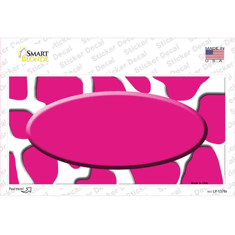 LP-1378s-M 6 x 3 in. Pink White Giraffe Center Oval Novelty Sticker Decal - Medium