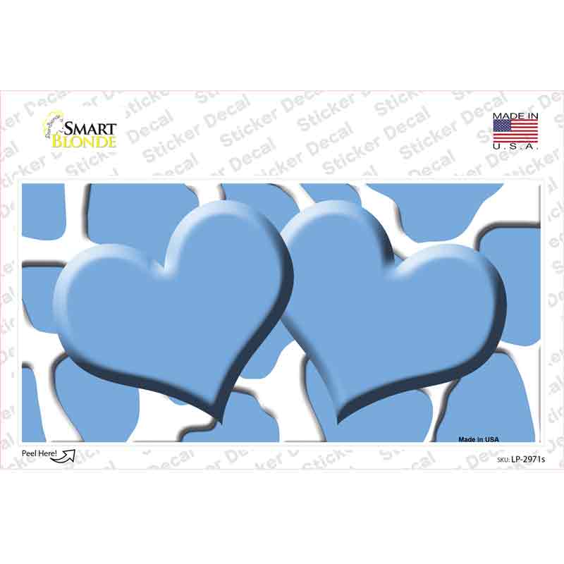 LP-2971s-M 6 x 3 in. Light Blue White Giraffe Light Blue Centered Hearts Novelty Sticker Decal - Medium
