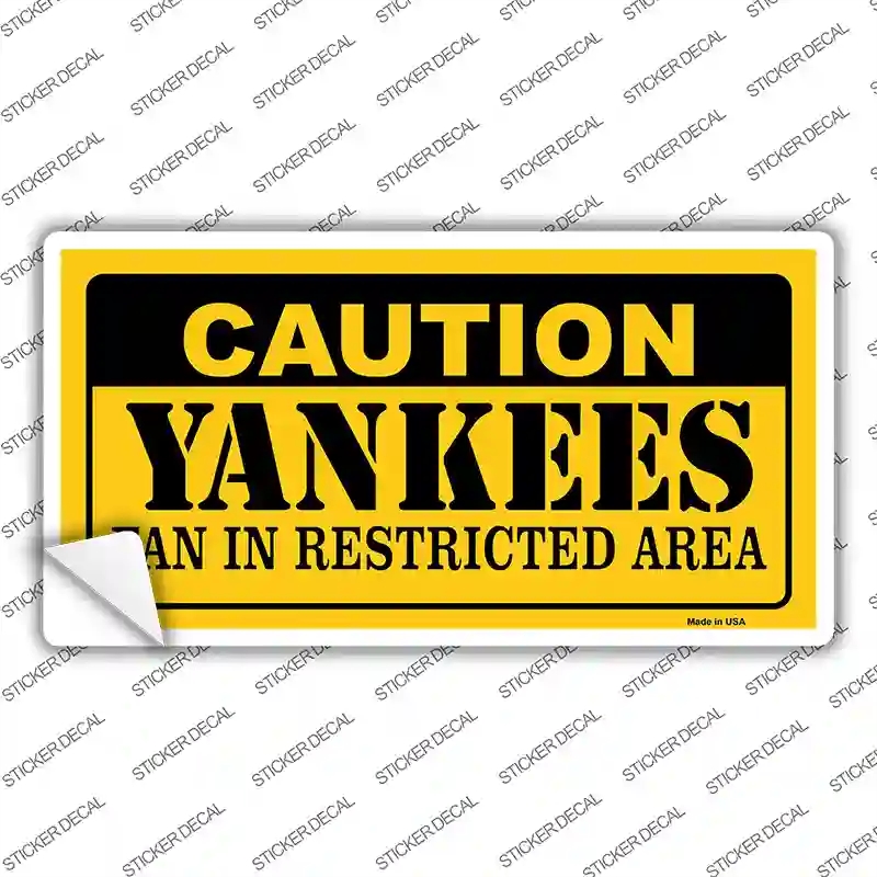 LP-2641s-S 3 x 1.5 in. Caution Yankees Fan Novelty Sticker Decal - Small
