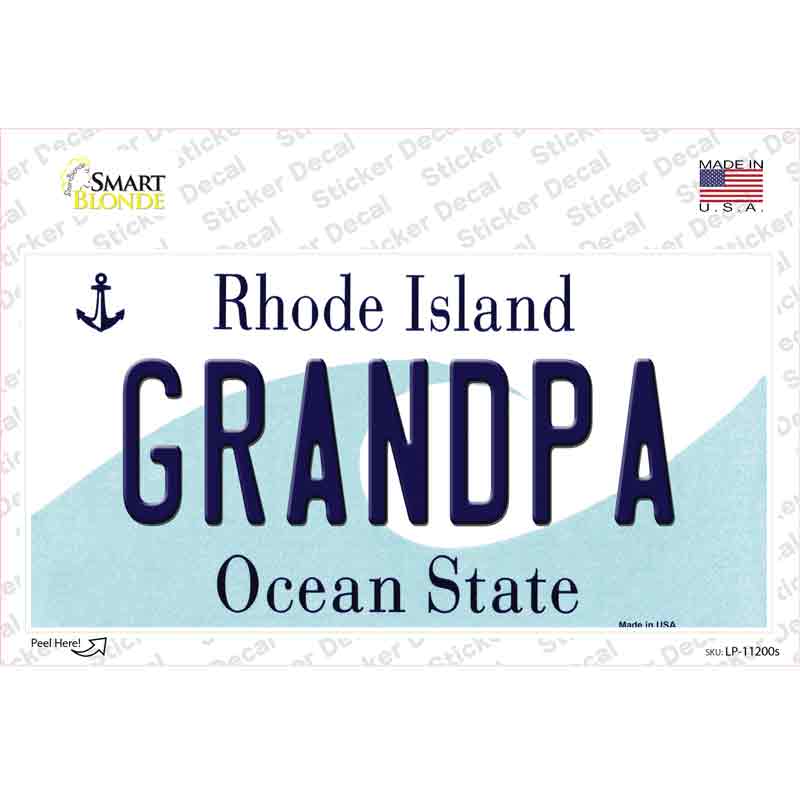 LP-11200s-M 6 x 3 in. Grandpa Rhode Island State Novelty Sticker Decal - Medium