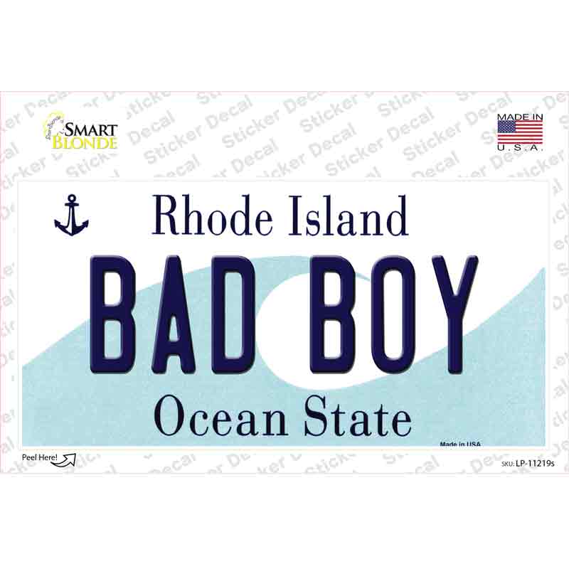 LP-11219s-M 6 x 3 in. Bad Boy Rhode Island State Novelty Sticker Decal - Medium
