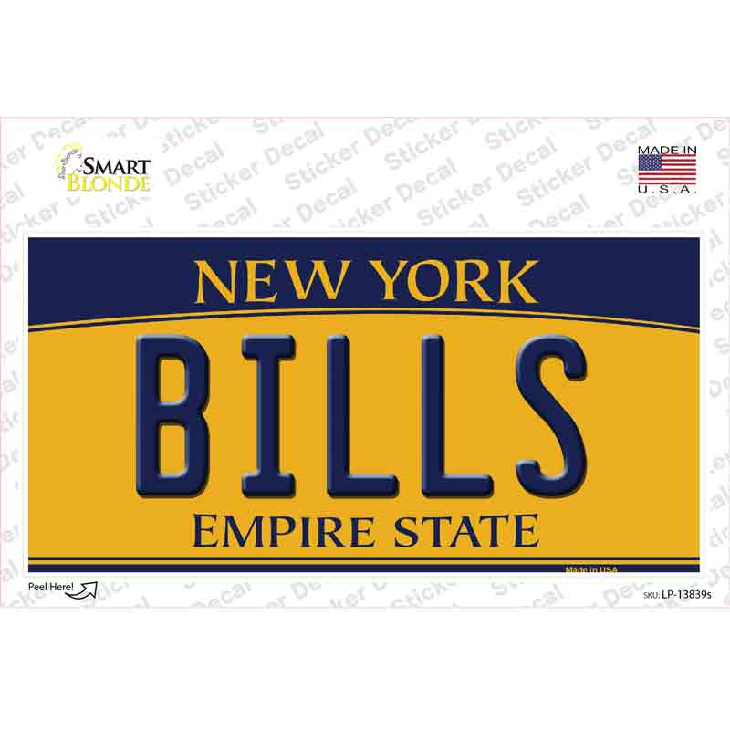 LP-13839s-M 6 x 3 in. Bills NY Yellow Novelty Sticker Decal - Medium