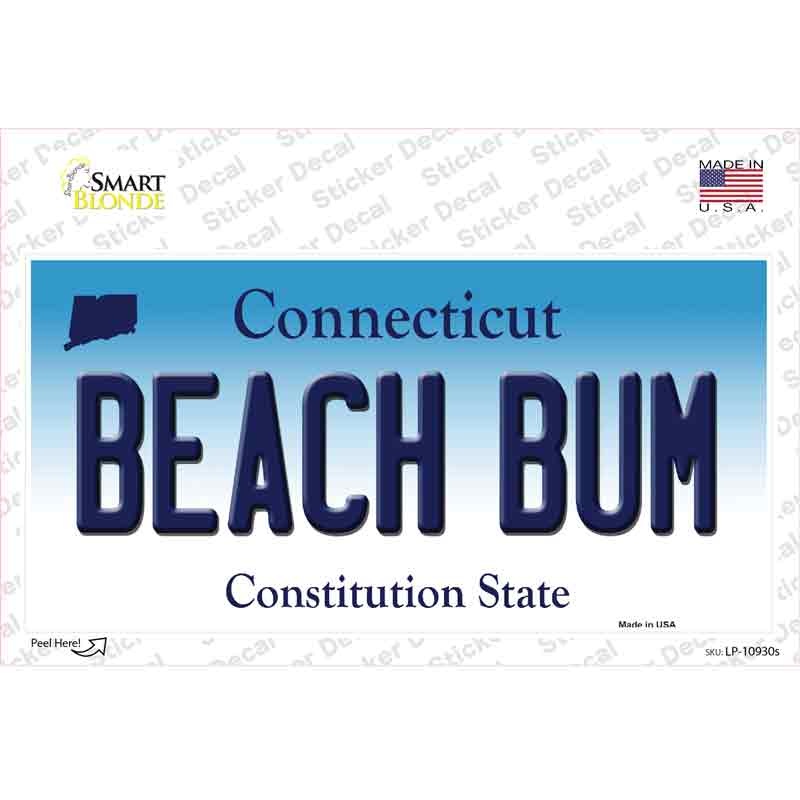 LP-10930s-M 6 x 3 in. Beach Bum Connecticut Novelty Sticker Decal - Medium
