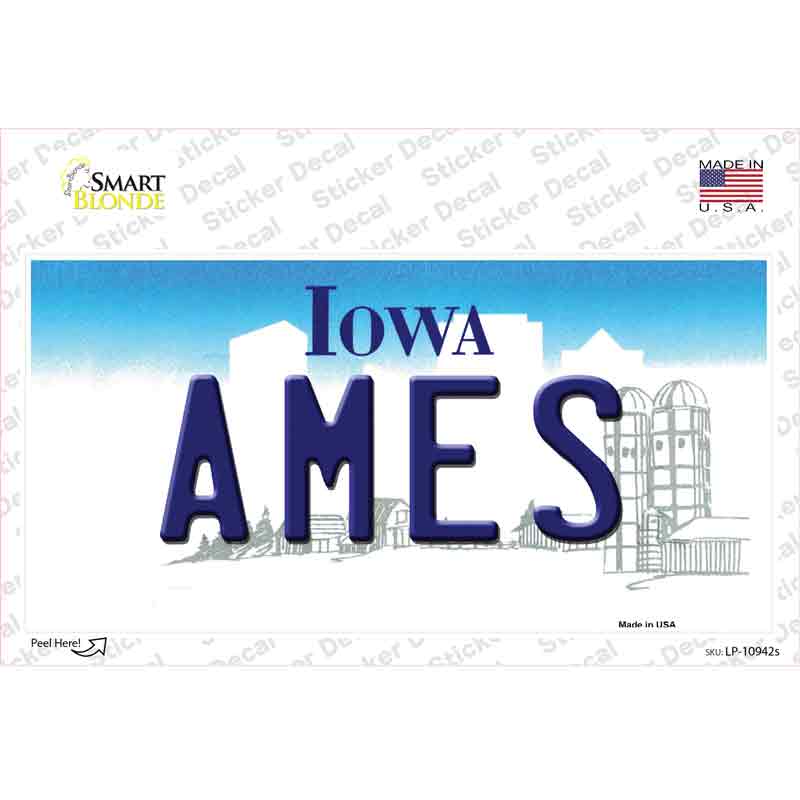 LP-10942s-M 6 x 3 in. Ames Iowa Novelty Sticker Decal - Medium