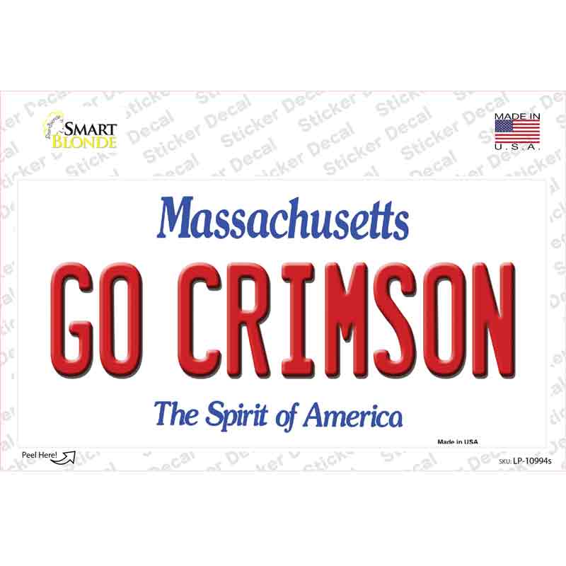 LP-10994s-M 6 x 3 in. Go Crimson Massachusetts Novelty Sticker Decal - Medium