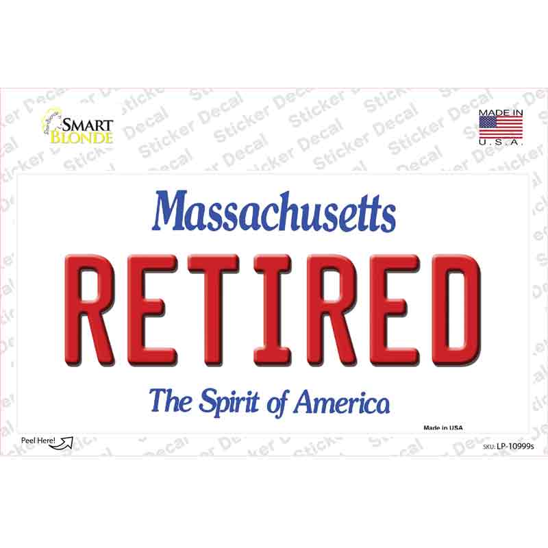 LP-10999s-M 6 x 3 in. Retired Massachusetts Novelty Sticker Decal - Medium