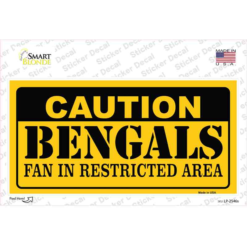 LP-2546s-M 6 x 3 in. Caution Bengals Novelty Sticker Decal - Medium