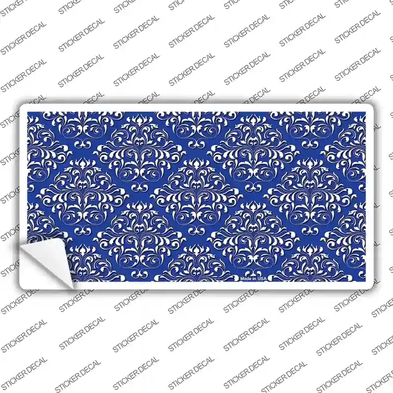 LP-4620s-S 3 x 1.5 in. Blue White Damask Novelty Sticker Decal - Small