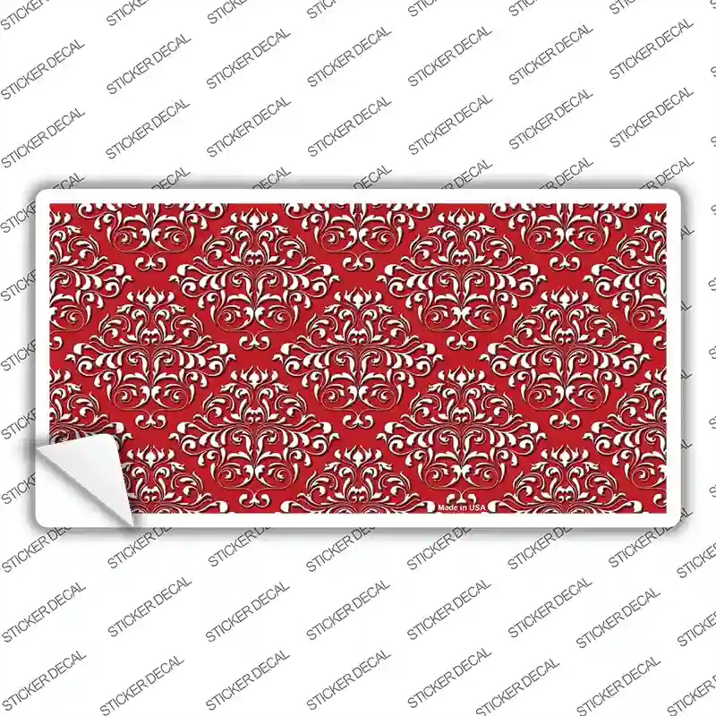 LP-4623s-S 3 x 1.5 in. Red White Damask Novelty Sticker Decal - Small
