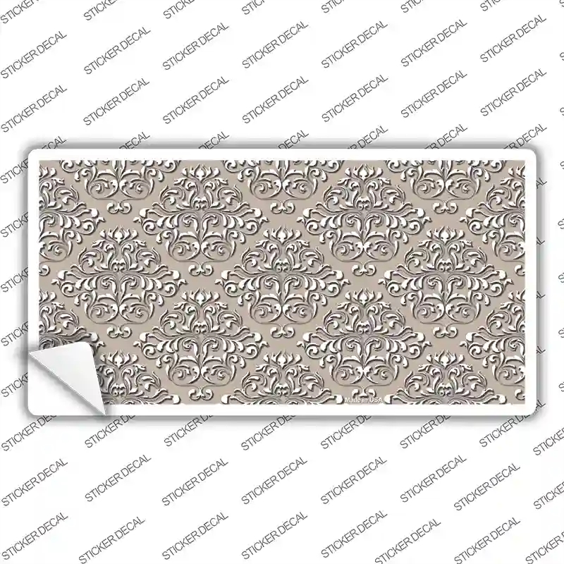 LP-4629s-S 3 x 1.5 in. Tan White Damask Novelty Sticker Decal - Small