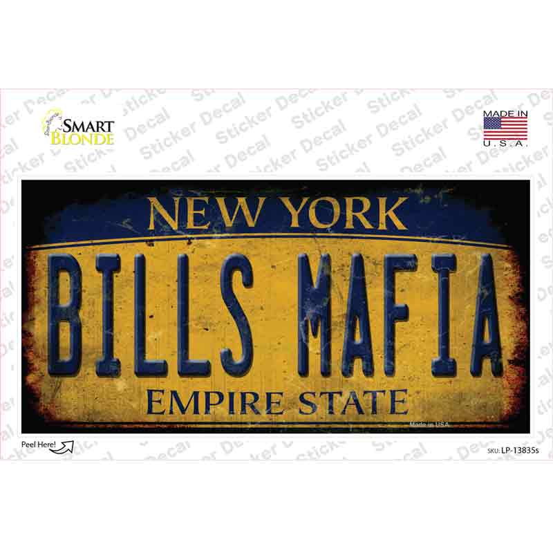 LP-13835s-M 6 x 3 in. Bills Mafia York Yellow Rusty Novelty Sticker Decal - Medium