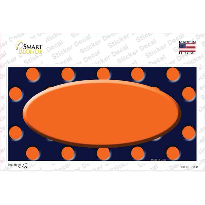LP-1383s-M 6 x 3 in. Orange Navy Blue Polka Dot Orange Center Oval Novelty Sticker Decal - Medium