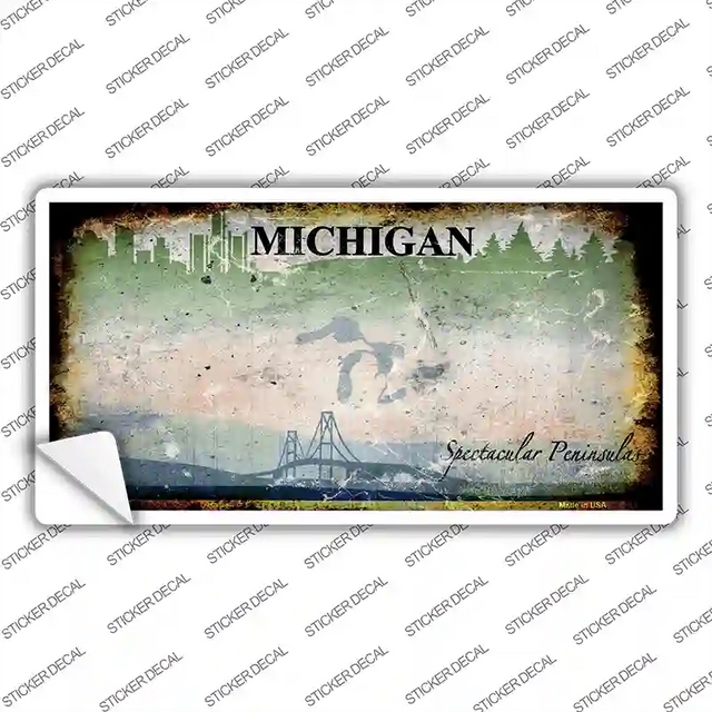 LP-8196s-L 9 x 4.5 in. Michigan State Rusty Background Novelty Sticker Decal - Large