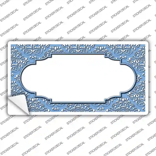 LP-4657s-L 9 x 4.5 in. Light Blue White Damask Center Scalloped Novelty Sticker Decal - Large