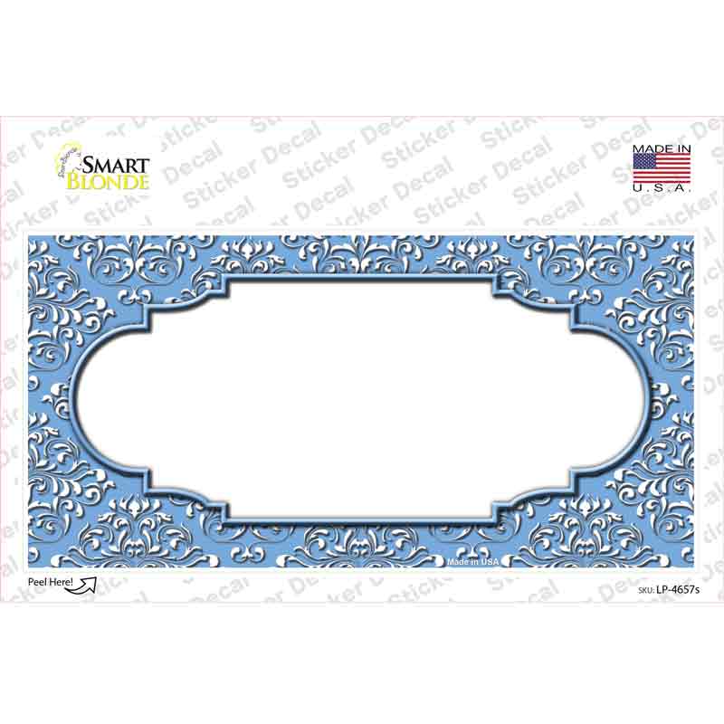 LP-4657s-M 6 x 3 in. Light Blue White Damask Center Scalloped Novelty Sticker Decal - Medium