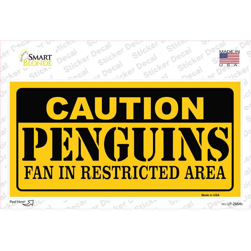 LP-2664s-M 6 x 3 in. Caution Penguins Novelty Sticker Decal - Medium