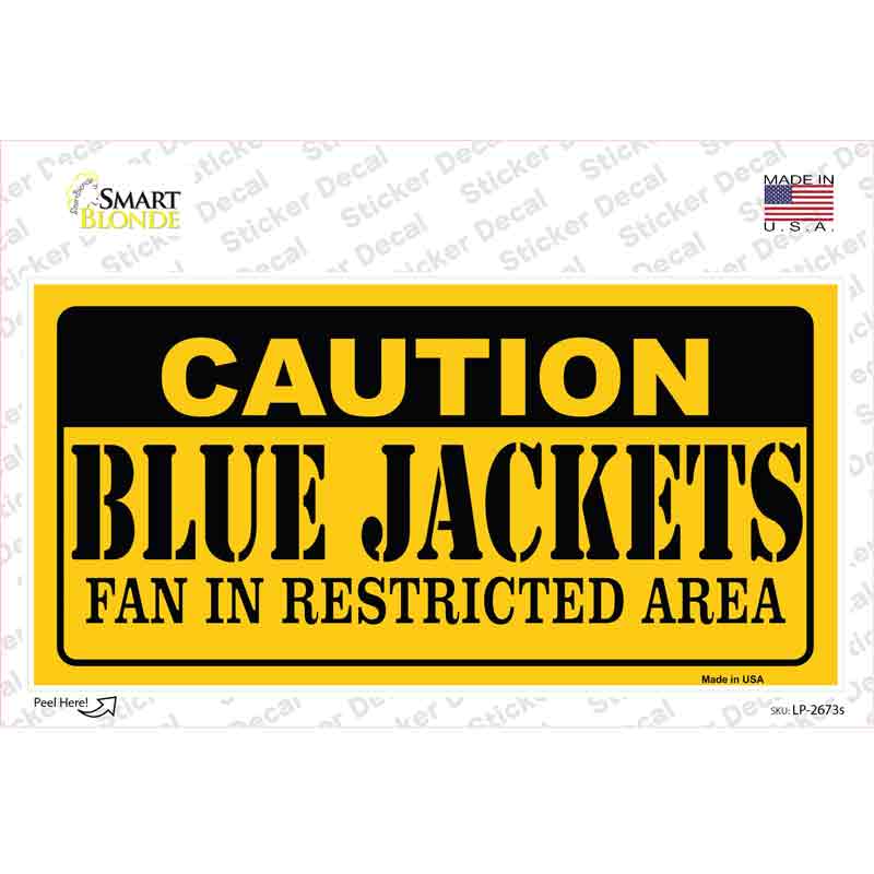 LP-2673s-M 6 x 3 in. Caution Blue Jackets Novelty Sticker Decal - Medium