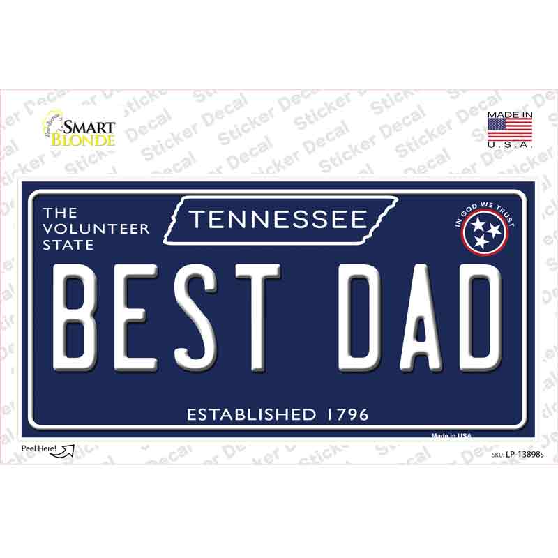 LP-13898s-M 6 x 3 in. Best Dad Tennessee Blue Novelty Sticker Decal - Medium