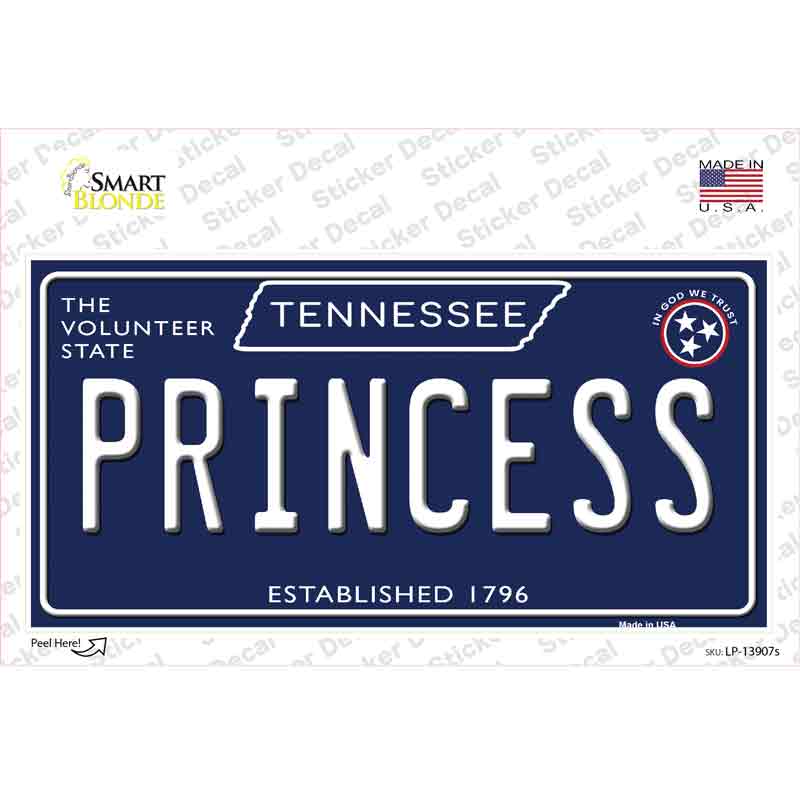 LP-13907s-M 6 x 3 in. Princess Tennessee Blue Novelty Sticker Decal - Medium