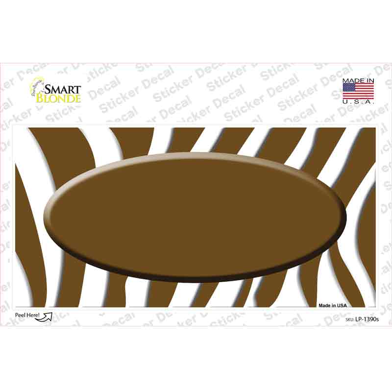 LP-1390s-M 6 x 3 in. Brown White Zebra Center Oval Novelty Sticker Decal - Medium