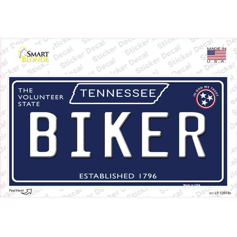 LP-13918s-M 6 x 3 in. Biker Tennessee Blue Novelty Sticker Decal - Medium