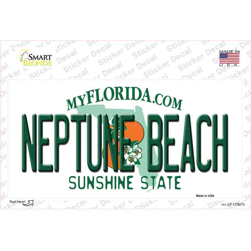 LP-11927s-M 6 x 3 in. Florida Neptune Beach Novelty Sticker Decal - Medium