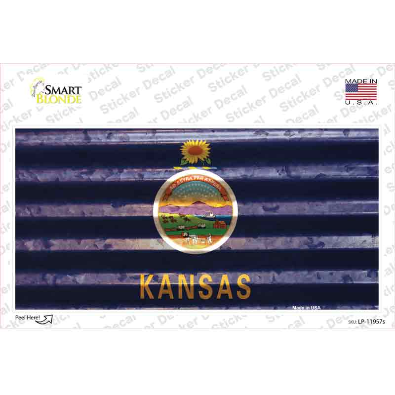 LP-11957s-M 6 x 3 in. Kansas Corrugated Flag Novelty Sticker Decal - Medium