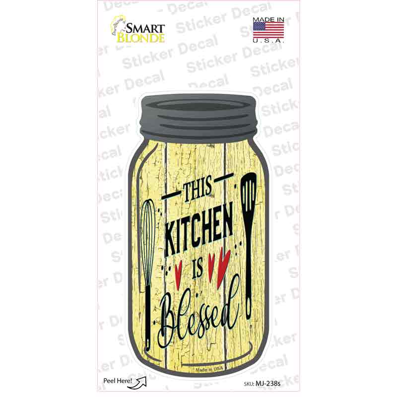 MJ-238s-M 6 x 3 in. Kitchen Blessed Yellow Novelty Mason Jar Sticker Decal - Medium
