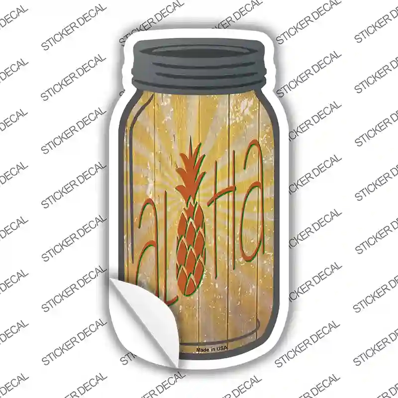 MJ-255s-S 4 x 2 in. Aloha Pineapple Novelty Mason Jar Sticker Decal - Small
