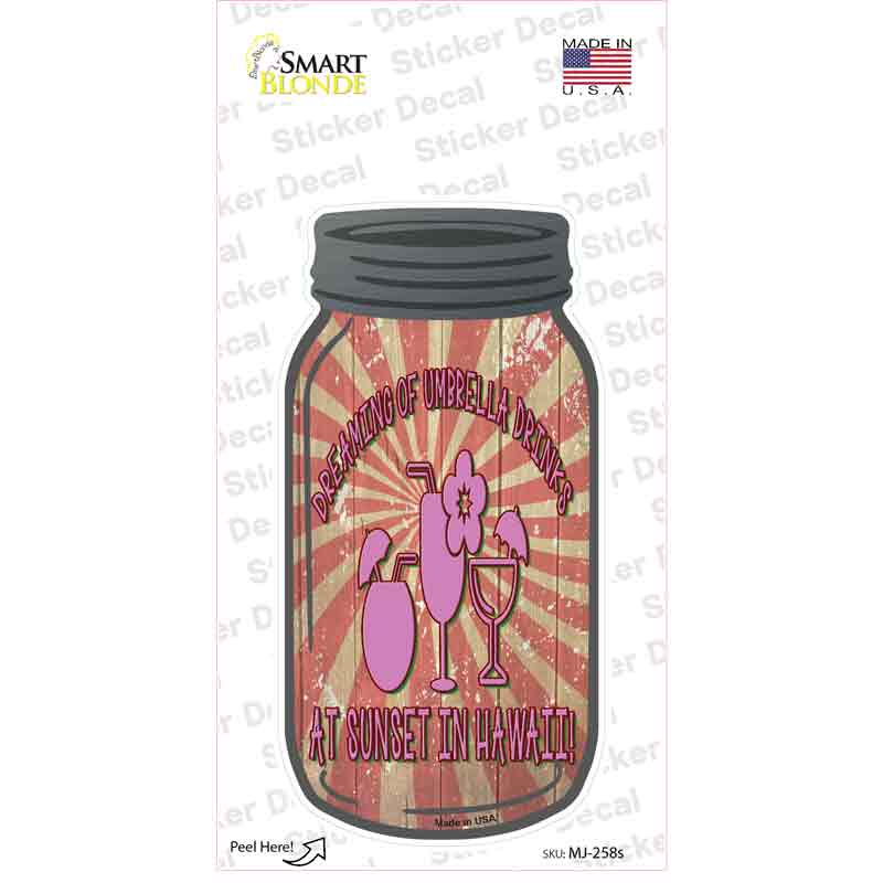 MJ-258s-M 6 x 3 in. Hawaii Drinks Novelty Mason Jar Sticker Decal - Medium