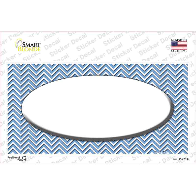 LP-2711s-M 6 x 3 in. Light Blue White Chevon White Center Oval Novelty Sticker Decal - Medium