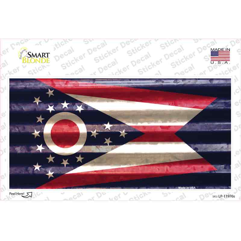 LP-11976s-M 6 x 3 in. Ohio Corrugated Flag Novelty Sticker Decal - Medium
