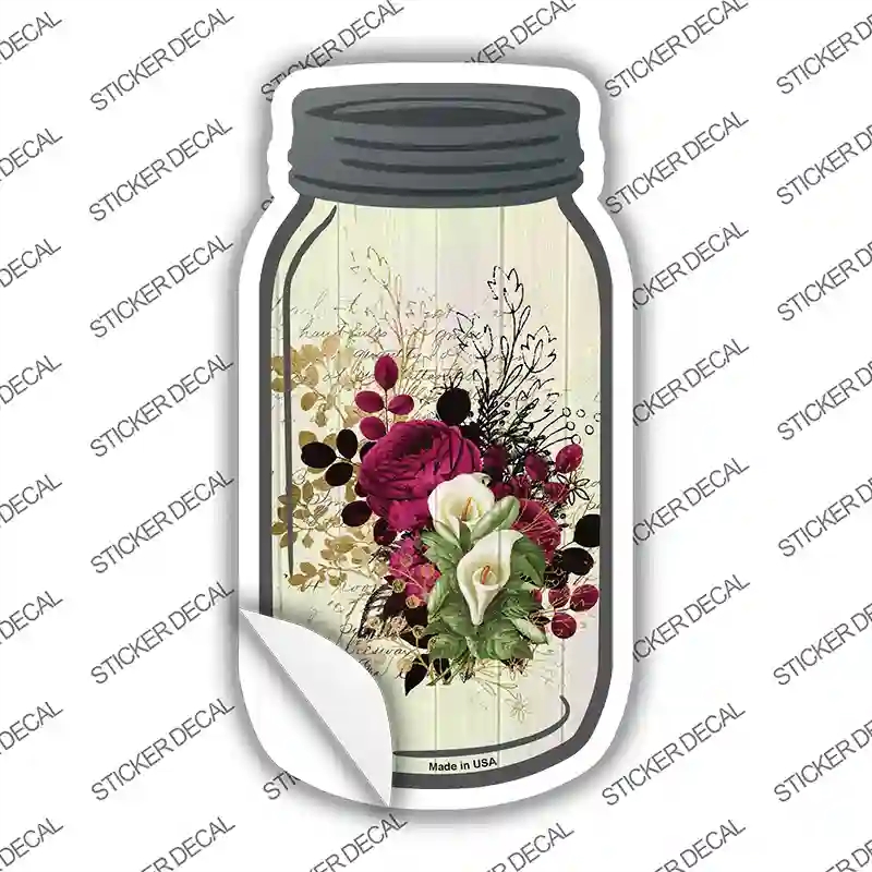MJ-302s-S 4 x 2 in. Purple & White Bouquet with Notes Novelty Mason Jar Sticker Decal - Small