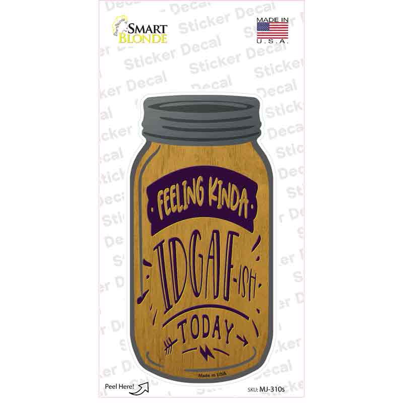 MJ-310s-M 6 x 3 in. Feeling Kinda IDGAF Novelty Mason Jar Sticker Decal - Medium