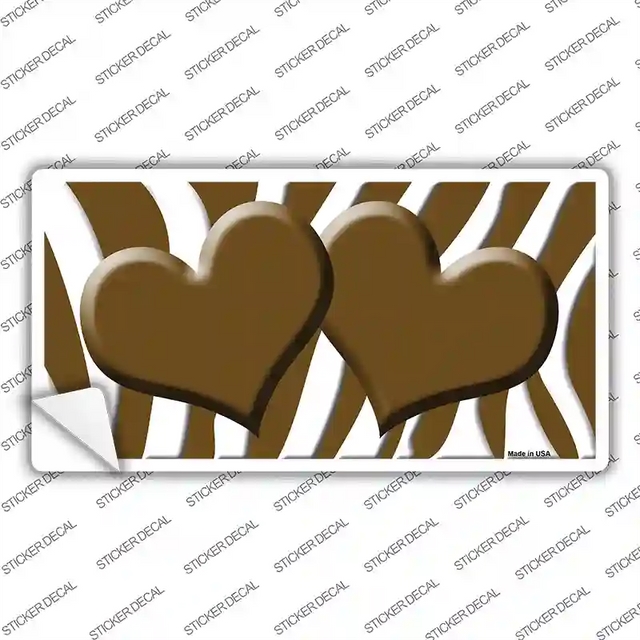 LP-2926s-L 9 x 4.5 in. Brown White Zebra Brown Centered Hearts Novelty Sticker Decal - Large