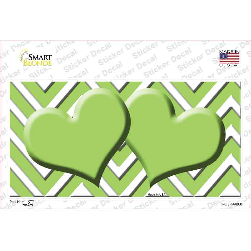 LP-4493s-M 6 x 3 in. Lime Green Chevron Hearts Novelty Sticker Decal - Medium