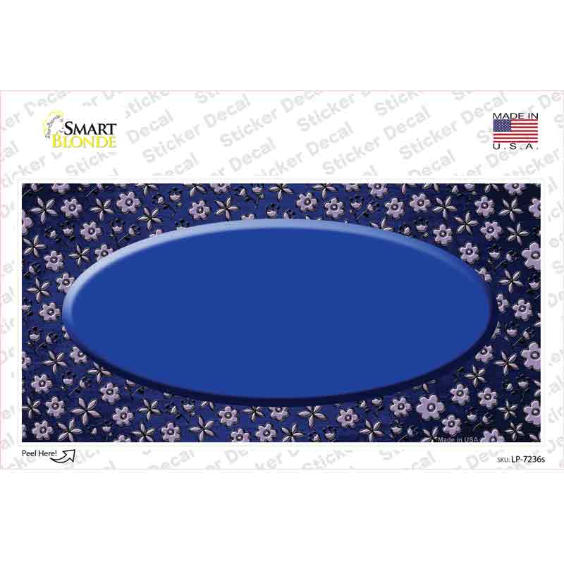 LP-7236s-M 6 x 3 in. Blue Purple Flowers Oval Oil Rubbed Novelty Sticker Decal - Medium